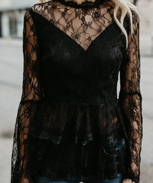 Lace Back Flare Blouse
