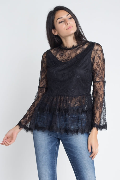 Lace Back Flare Blouse